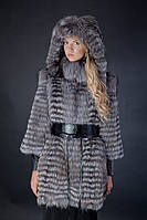 Хутряне пальто куртка з чорнобурки, довжина 85 см Silverfox silver fox fur coat overcoat, black leather cuffs