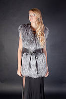 Жилетка из меха финской чернобурки с кож. бочком Finland silver fox vertical layered leather side fur vest