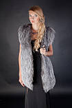 Жилетка з хутра фінської чорнобурки зі шкір. бочком Finland silver fox vertical layered leather side fur vest, фото 2