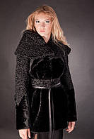 Шуба з мутону і каракулю з капюшоном Afghan karakul curly lamb and mouton fur coat with a hood