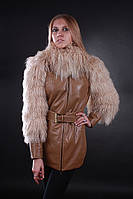 Кожаная утепленная куртка с мехом ламы