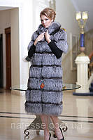 Жилет удлиненный из чернобурки spliced silver fox fur vest gilet sleeveless over coat