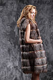 Жилет з чорнобурки кольору "старе золото" ярусами Silver fox fur vest gilet sleeveless, фото 3