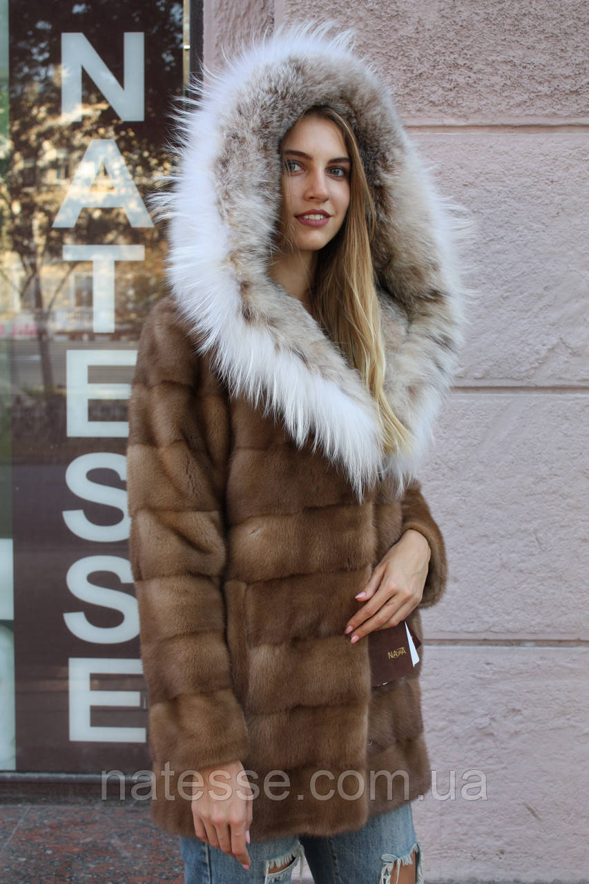 Шуба из норки с отделкой из рыси Hooded mink fur coat fur-coat with Canadian lynx collar - фото 2 - id-p1981833169