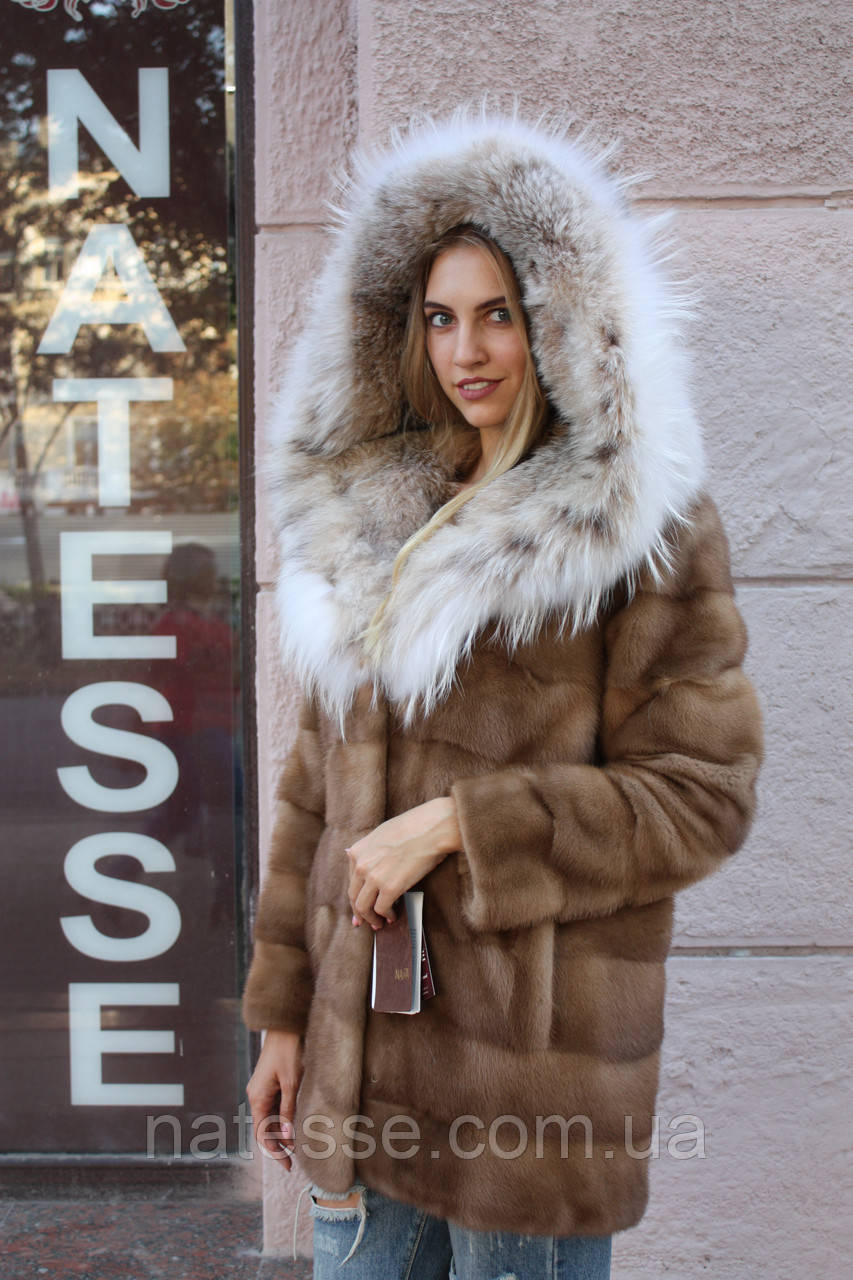 Шуба из норки с отделкой из рыси Hooded mink fur coat fur-coat with Canadian lynx collar - фото 3 - id-p1981833169