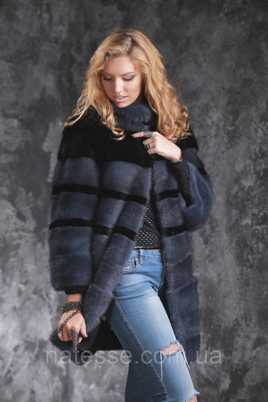 Шуба полушубок из датской норки серая с черным Real mink fur coats jackets - фото 2 - id-p1981833174