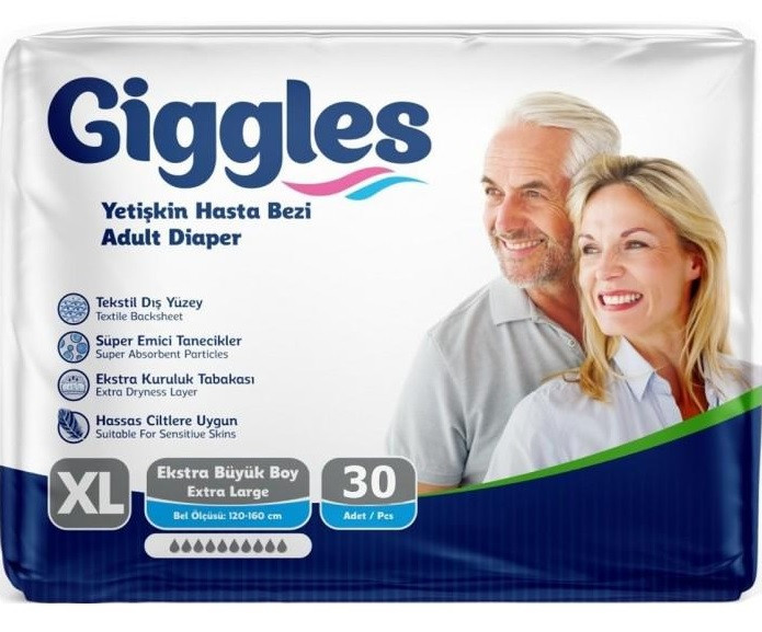 Підгузки для дорослих Giggles Extra Large 10 крапель 120-160 см. (30 шт.)