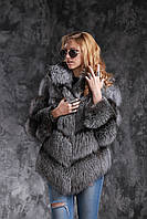 Шуба кожушок жилет з чорнобурки SAGA silver fox fur coat jacket vest gilet