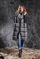 Жилет з чорнобурки SAGA з відстібними подолом Silver fox fur vest gilet sleeveless