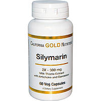 Силимарин, экстракт California Gold Nutrition с одуванчиком и артишоком, 60 капсул. Сделано в США.