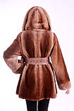Шуба кожушок з бобра кольору "Цукру" Hooded beaver fur coat fur-coat, flared silhouette, фото 5