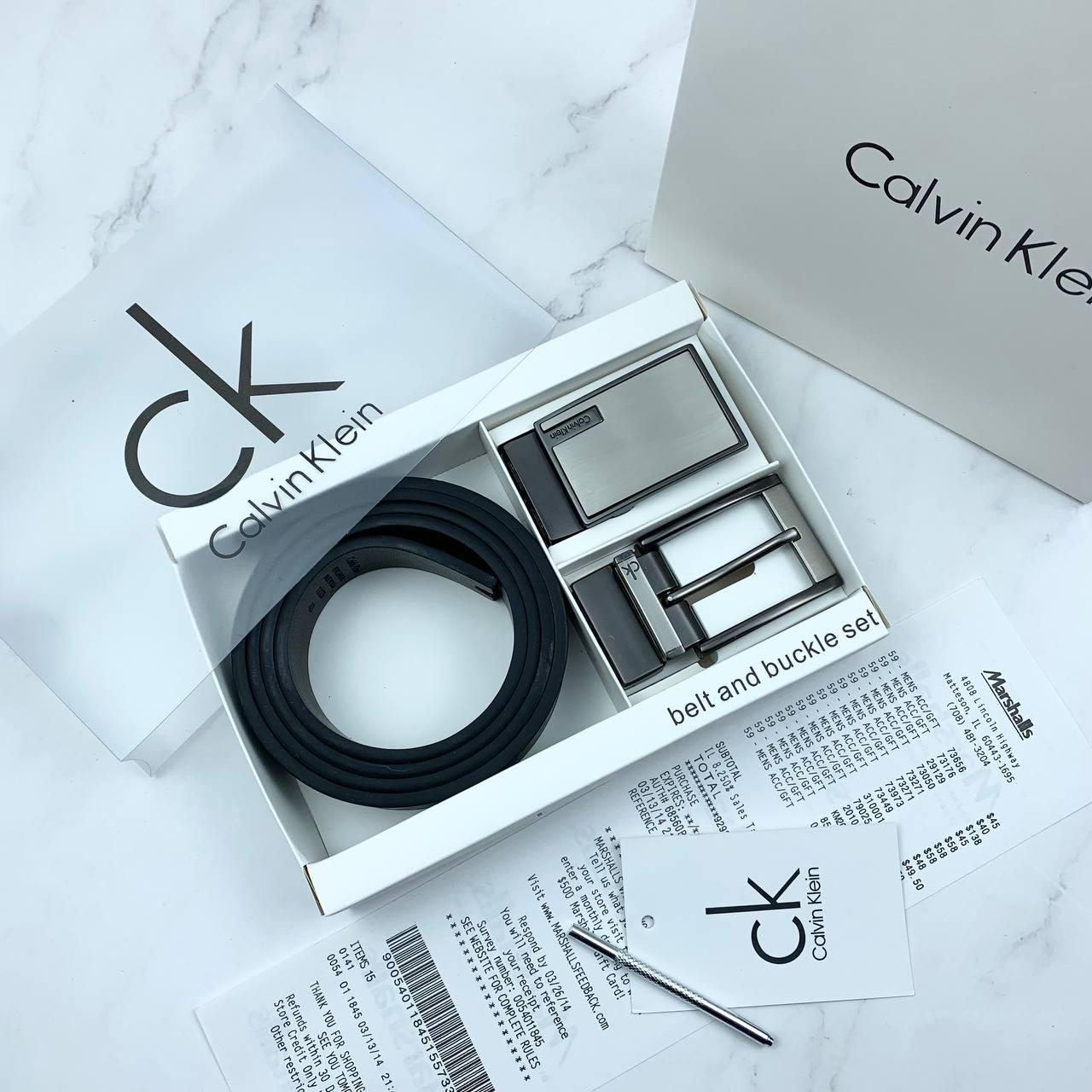 Чоловічий Ремінь з двома пряжками Кельвін Кляйн у подарунковій упаковці, фото 1