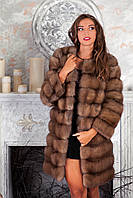 Шуба кожушок з куниці з круглим вирізом marten fur coat jacket