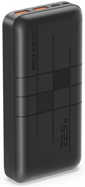 Повербанк 20000 mAh, 2 USB-виходи, заряд через MicroUSB/Type-C, індикатор заряду, чорний