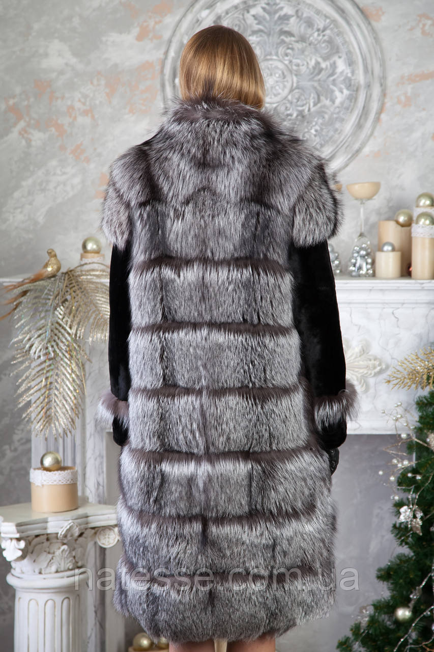 Шуба полушубок жилет из чернобурки "Рамина" silver fox fur coat jacket - фото 4 - id-p1981833719