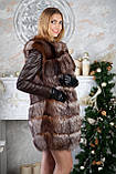 Шубу з чорнобурки з шкіряними рукавами silver fox fur coat jacket vest gilet, фото 2
