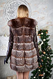 Шубу з чорнобурки з шкіряними рукавами silver fox fur coat jacket vest gilet, фото 3