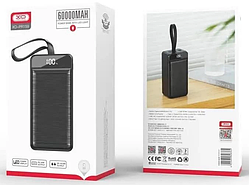 Повербанк 60000 mAh, 3 USB-виходи, заряд через MicroUSB/Type-C/iPhone, індикатор заряду, чорний