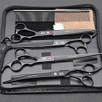 Профессиональный набор ножниц для груминга животных - Прямые, Изогнутые, Гребень, Филировочные черные SND