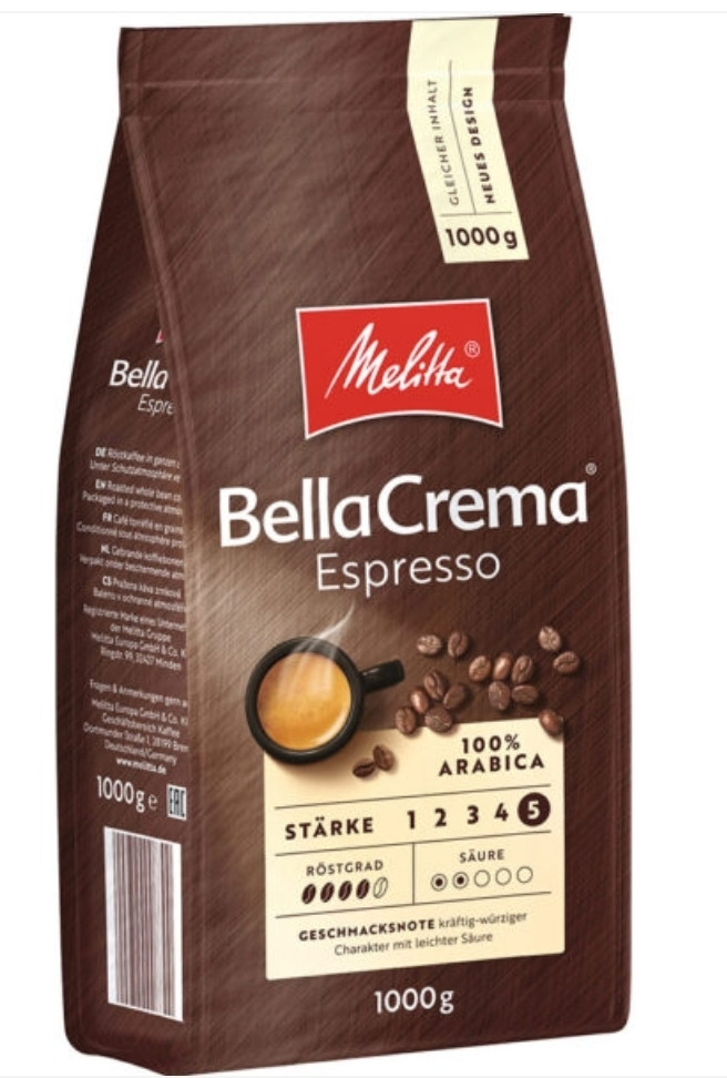 Кава в зернах Melitta BellaCrema Espresso 1 кг, ОРИГІНАЛ Меліта Еспресо