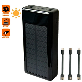 Повербанк на сонячній батареї Solar Power Bank UKC 60000 mAh Чорний, павер банк MicroUSB/Lightning/Type-C