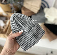 Шапочка Beanie one size (0-9 міс) сіра на флісі