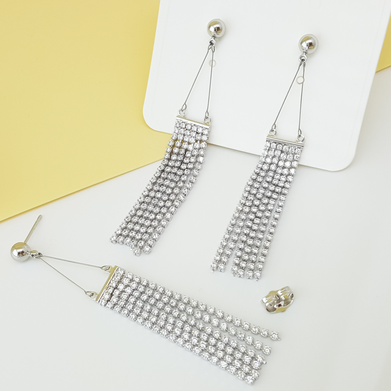 Сережки цвяшки, "Дощик", з розсипом каміння, медсталь Xuping, stainless steel, родій