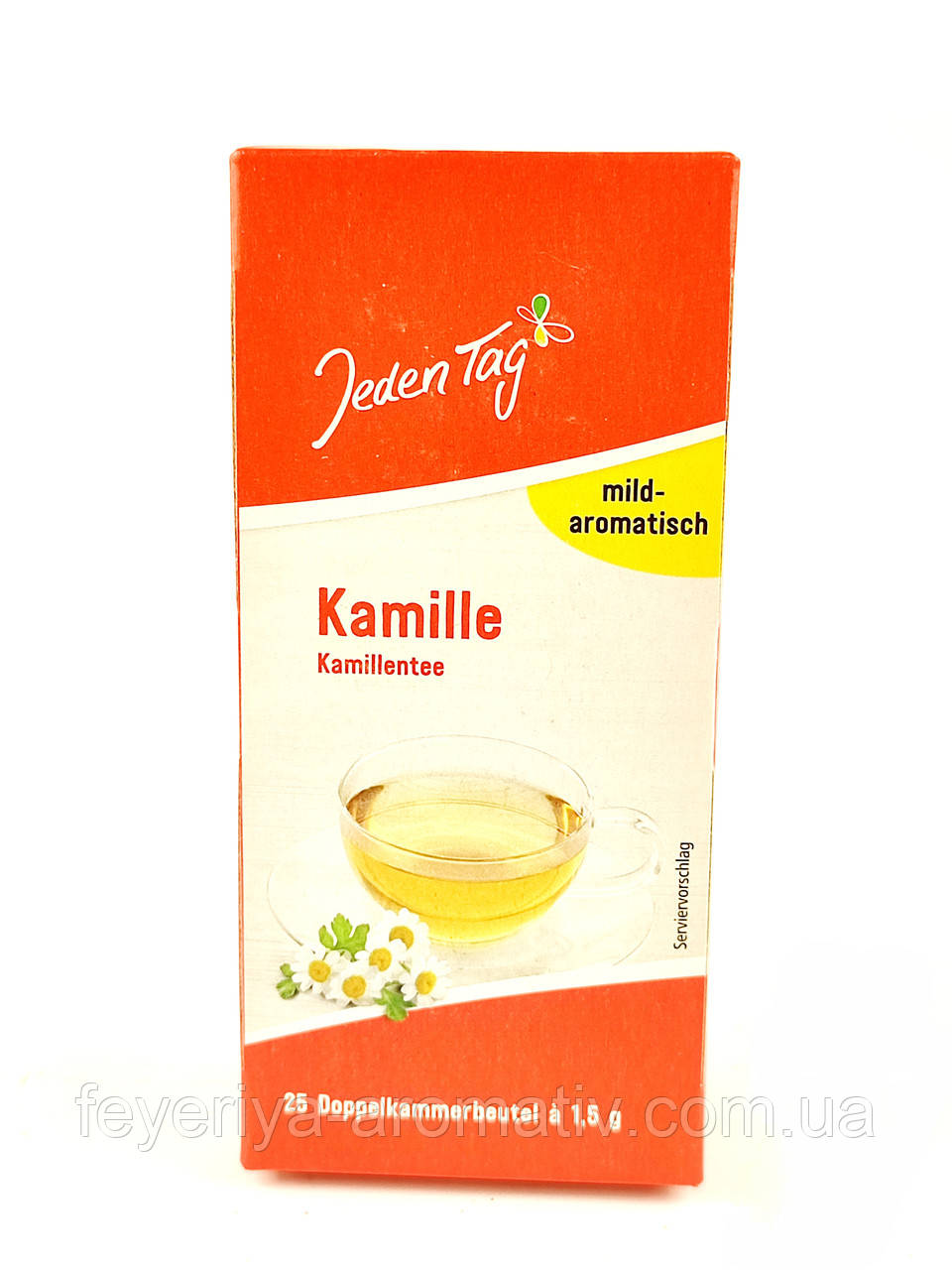 Чай травяной из ромашки Jeden Tag Kamille mild-aromatisch 25 пакетиков 37,5 г Германия - фото 1 - id-p1980028464