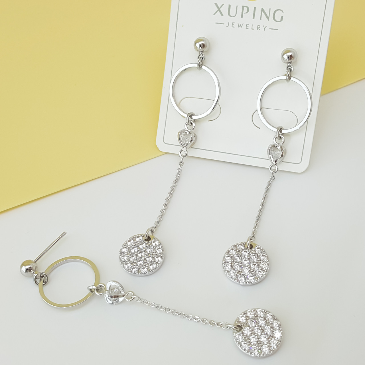 Сережки цвяшки, "Монетки" з камінчиками, медсплав Xuping, родій, фото 1