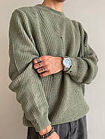 Чоловічі в'язані светри хакі, Теплий чоловічий светр зеленого кольору оверсайз