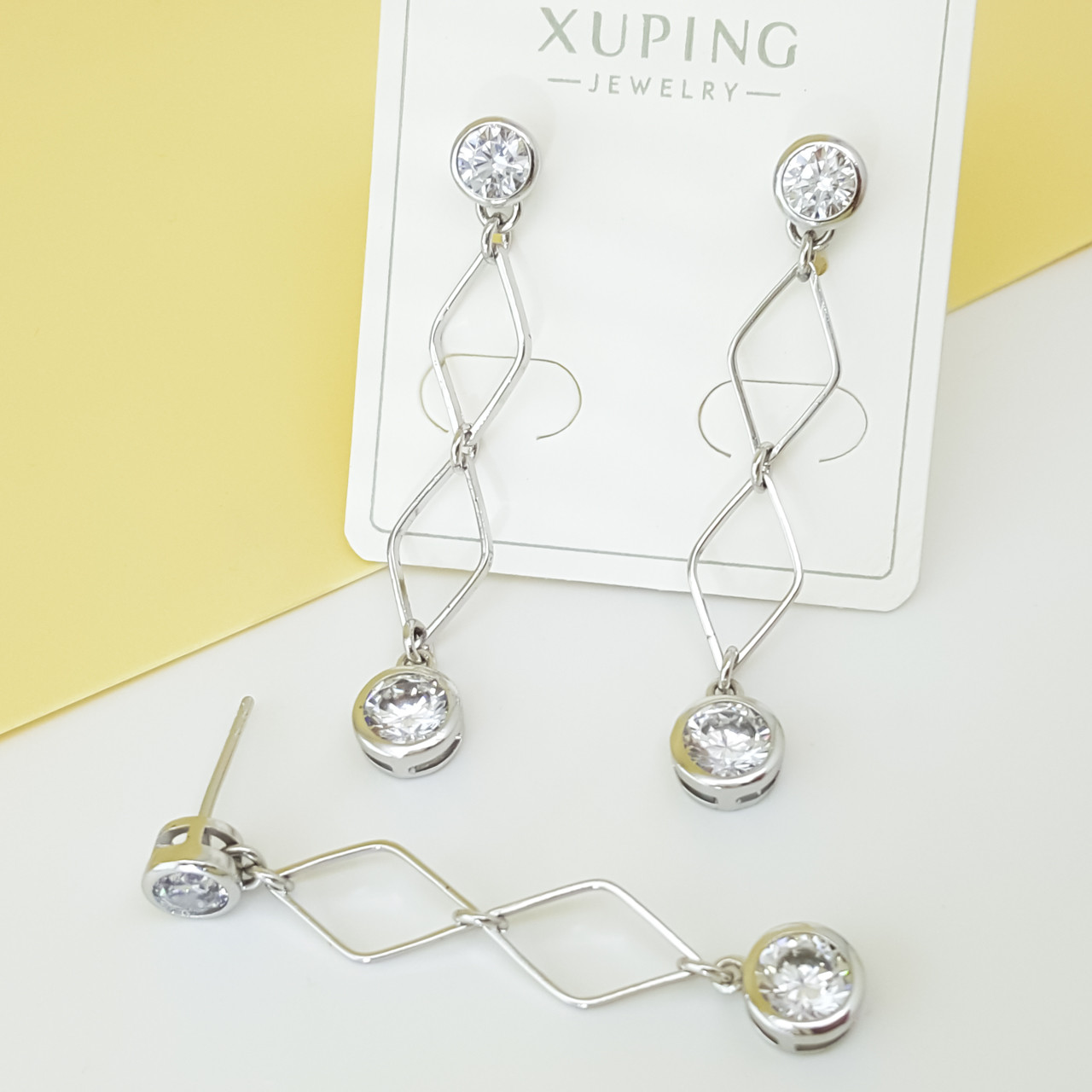 Сережки гвоздики, "Класика" з камінням, медсплав Xuping, stainless steel, родій
