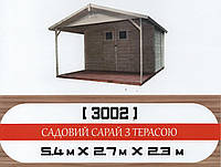 Дерев'яний дачний будинок із терасою 5.4х2.7х2.3м. (5.4х2,7м) (код 3002)