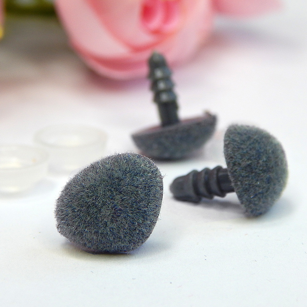 Бархатний носик для іграшок, флок, 11х10 мм + кріплення, сірий