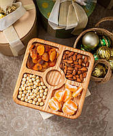Менажница деревянная тарелка квадратная дуб 25 см сервировочное блюдо Деревянные сервировочные тарелки