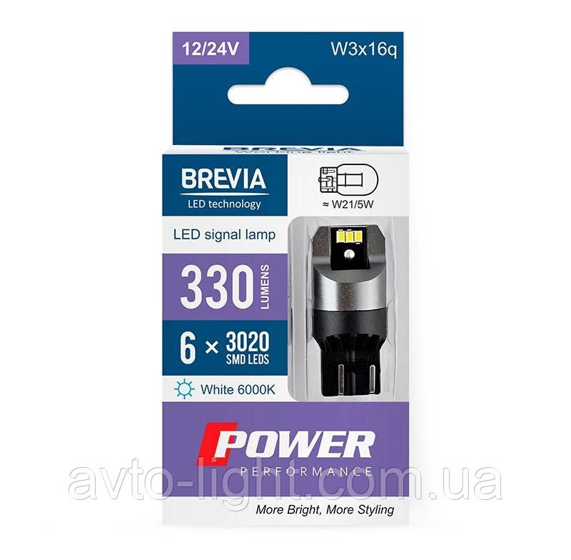 Brevia CANbus No10111 (2 шт.) 12/24V T20 Білий W21/5W 6x3020SMD 330 Lm 6000K