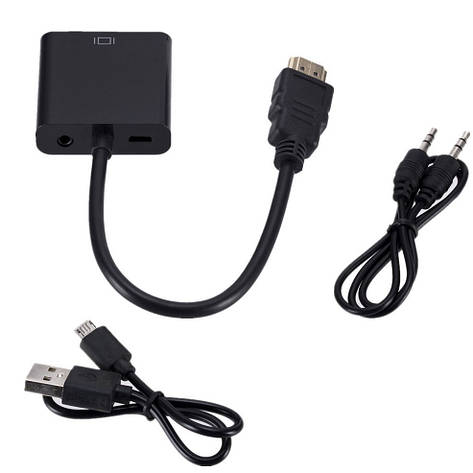Кабель перехідник HDMI to VGA з звуковим входом 3.5мм та додатковим живленням, фото 1