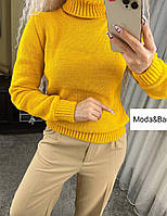 Жіночий в'язаний зимовий гольф светр кофта з горлом жовтий оверсайз р.42