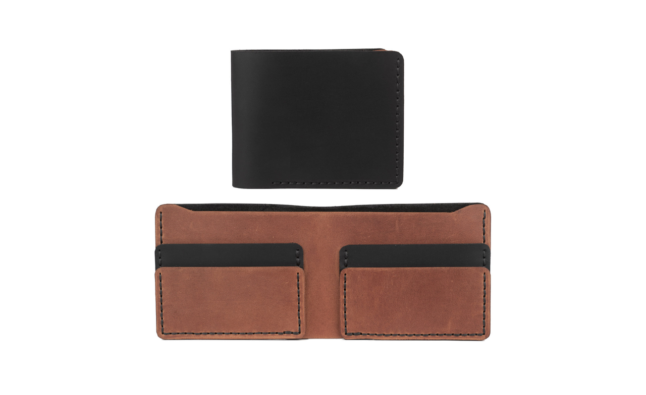 Шкіряний гаманець без застібки для чоловіків і для жінок Mini шкіра Crazy Horse чорно-коричневий 11х9