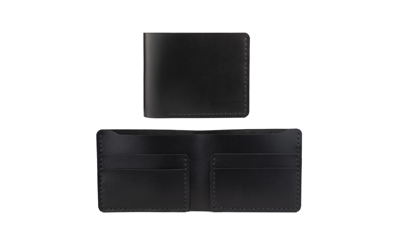 Шкіряний гаманець без застібки для чоловіків і для жінок Mini шкіра Kaiser Black 11х9