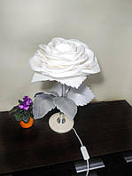 Светильник настольный декоративный роза белая серебристые листья Настольная лампа для письменного стола