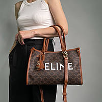 Коричневая женская сумка Celine Horizontal Cabas In Triomphe With Print Tan