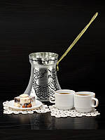 Турка кофейная 450 мл медная на 8 персон | Турка для кофе медная никелированная, медная посуда турецкая