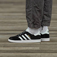 Adidas Gazelle женские весенние/летние/осенние черные кроссовки на шнурках. Демисезонные замшевые кроссы