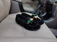 36 р Мокасины автоледи женские черные зимние теплые на меху UGG угги короткие тапочки с камушками 39р - 24см