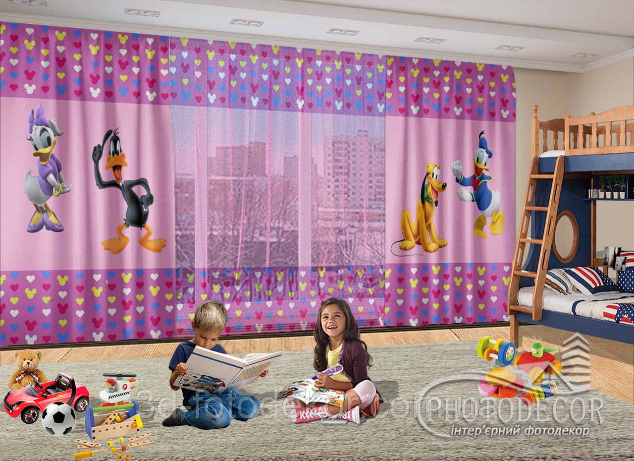 3D - Фото Штори і тюль з "Дональд Дак та Дейзі" - будь-який розмір. Читаємо опис!