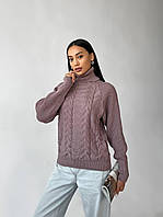 Женский теплый свитер с воротником стойкой с вязкой коса (р. 42-46) 4043288