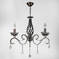 Классическая люстра-свеча на 3 лампочки с хрусталем цвет каркаса античная бронза PM-P5-N2319A/3/AB