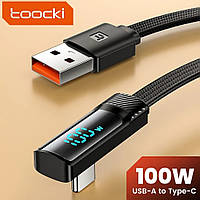 Кабель для зарядки телефона с индикацией Toocki PD 100W. 6A.USB type А - USB type C 200 см.