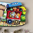 Дерев'яний сортер-пазл (вкладка) "Веселий паровозик – 3 вагони" Розвиваюча гра для малюків, фото 4