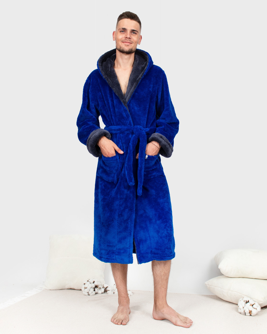 Халат чоловічий махровий Синій/Графіт, фото 1
